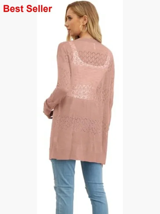 Lightweight Viscose Cardigan Sweater Open Front Long Sleeve Boho Coverup - Picture 5 of 7